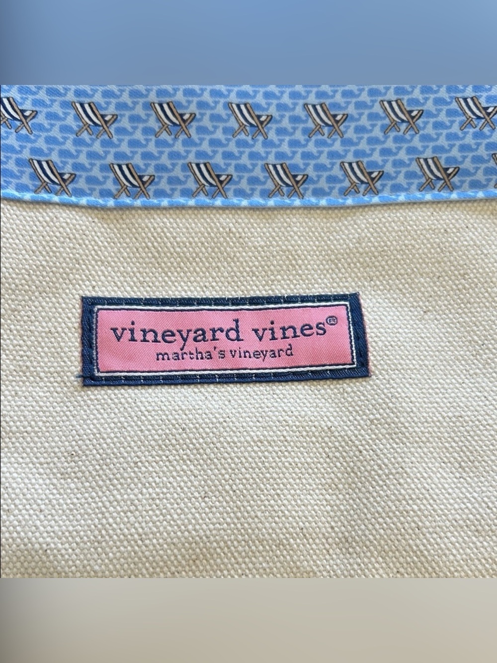 Vineyard Vines Blue Canvas Cosmetic Pouch with Pink Logo - Picture 2 of 5
